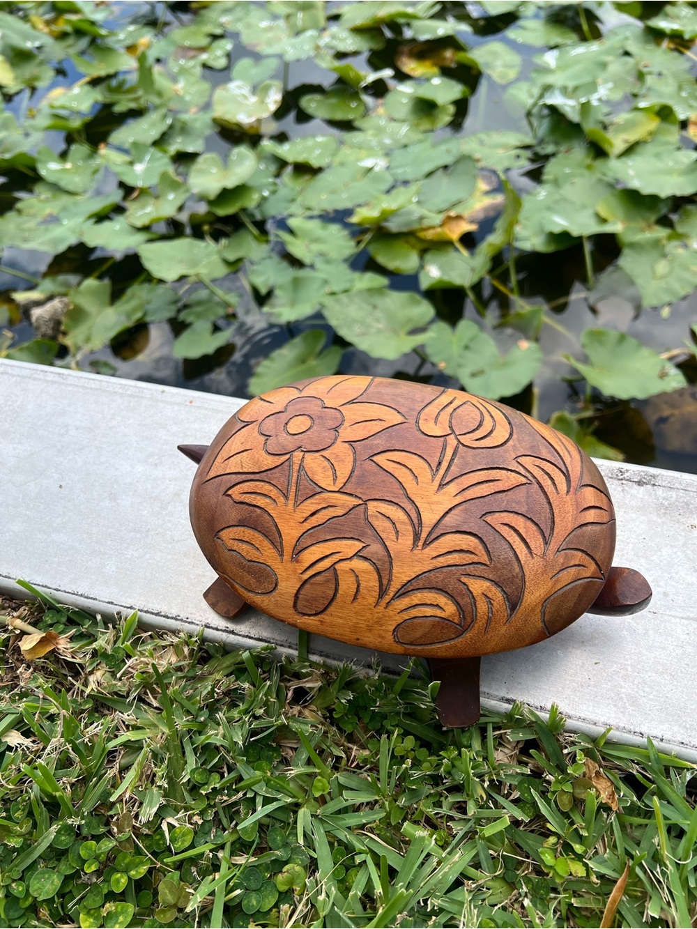 Hand-Carved Wooden Floral Box - Brown Decorative Home Art